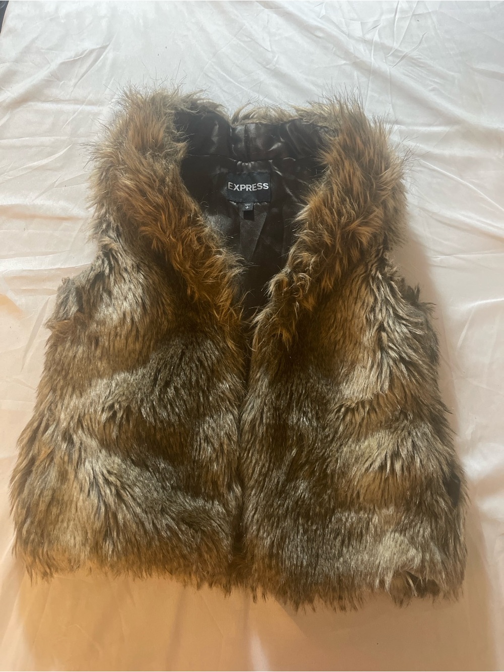 EXPRESS Faux Fur Vest Women Small Brown Open Front Boho Winter Layering - Picture 16 of 16